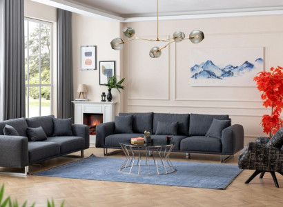 Designer living room set sofa suite 4 + 3 + 1 seat luxury gray landscape